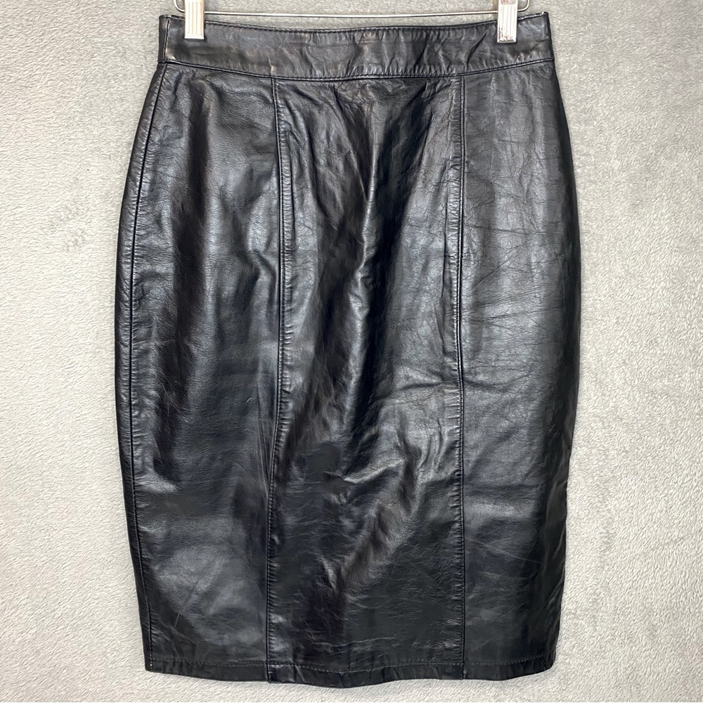 Vintage Cayenne Black Leather Pencil Skirt Women’s Sz 7/8 Mini